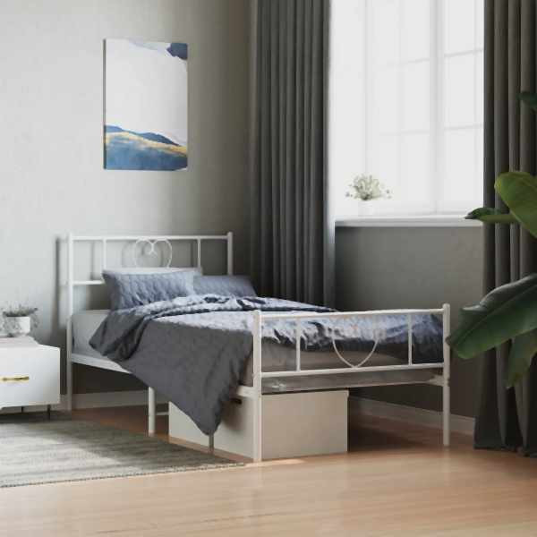 vidaXL Bettgestell mit Kopf- und Fußteil Metall Weiß 100x200 cm, 355525