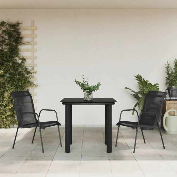 vidaXL 3-tlg. Garten-Essgruppe Schwarz Stahl und Textilene, 3200690