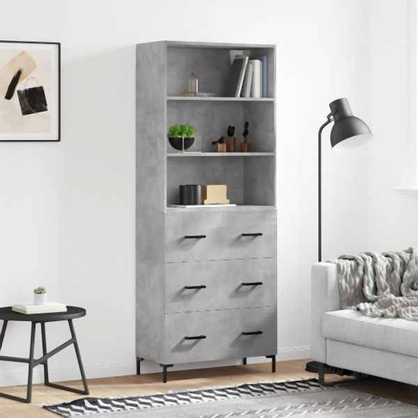 vidaXL Highboard Betongrau 69,5x34x180 cm Holzwerkstoff, 3189385