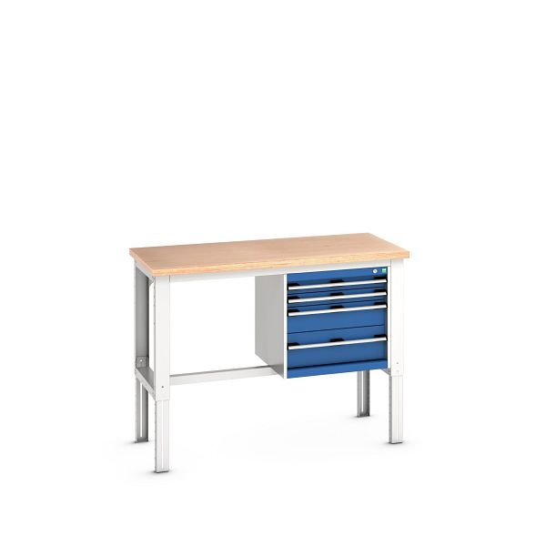 bott cubio Werkbank mit Hängeschrank 4 Schubladen, Multiplex, höhenverstellbar, BxTxH: 1500x750x740-1140mm, Multiplex RAL 7035/5010, 41003166.11V