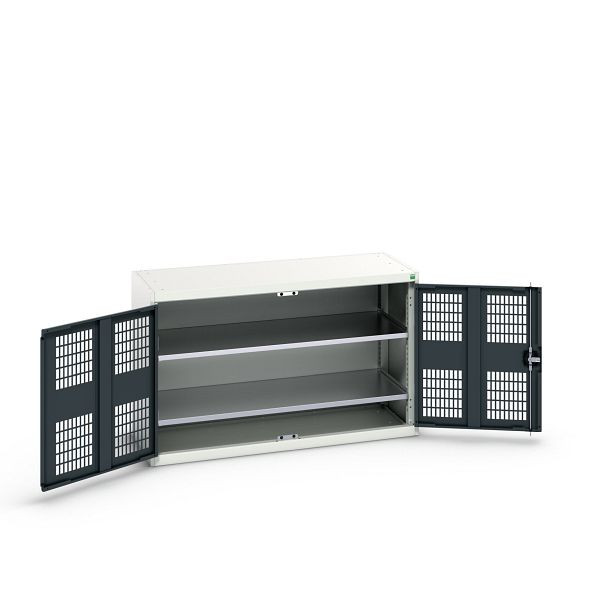 bott verso Flügeltürschrank mit Belüftung, mit 2 Fachböden, BxTxH: 1300 x 550 x 800 mm, Lichtgrau / Anthrazitgrau, 16926780.19