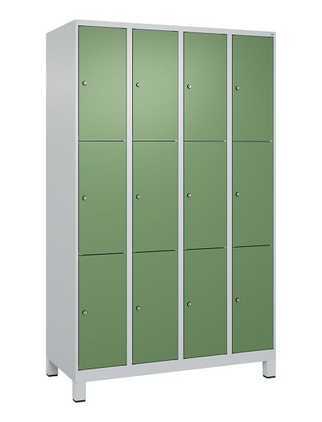 C+P Schließfachschrank Classic PLUS, Füße, 4 Abteile mit je 3 Fächern, 1950x1200x500mm, 7035/6011, 080010-403 S10006