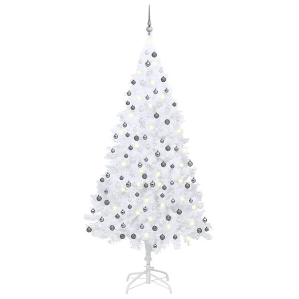 vidaXL Künstlicher Weihnachtsbaum mit Beleuchtung & Kugeln Weiß 240 cm, 3077715