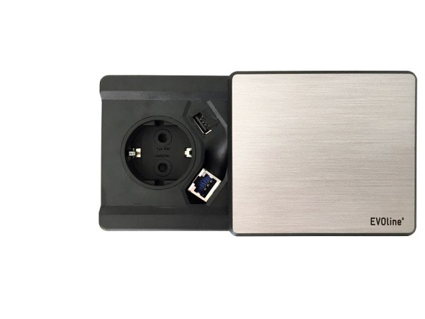 EVOline Abdeckung Edelstahloptik, 1 VDE Steckdose, 16A, 1 USB-Charger, Typ A, VELDO800