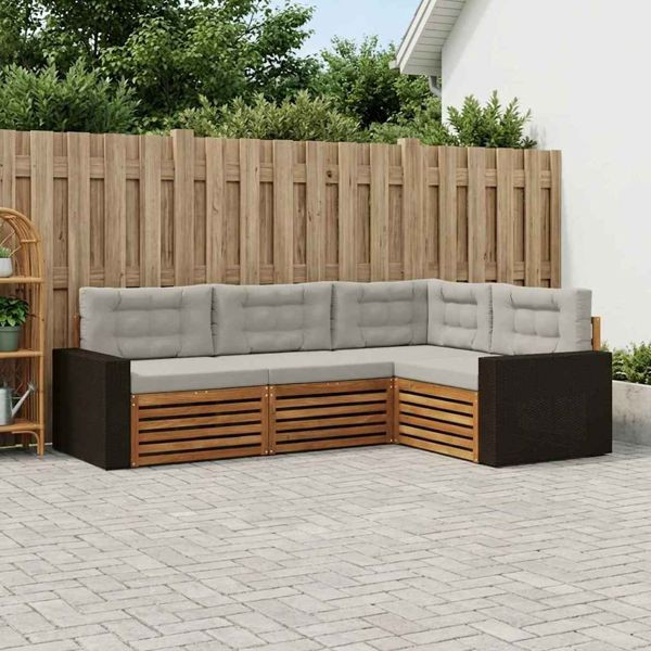 vidaXL Outdoor-Sofagarnitur 4-teilig Natürlich und Hellgrau, 3383304