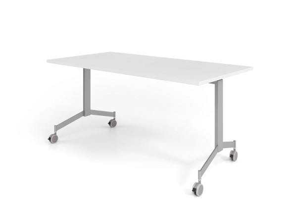 Hammerbacher Klapptisch fahrbar 160x80cm, Weiß, Tischplatte um 90° kippbar, VKF16/W/S