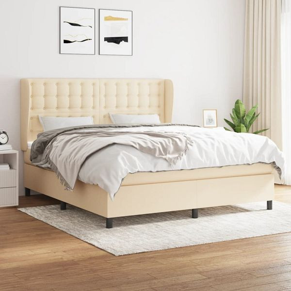 vidaXL Boxspringbett mit Matratze Creme 180x200 cm Stoff, 3128306