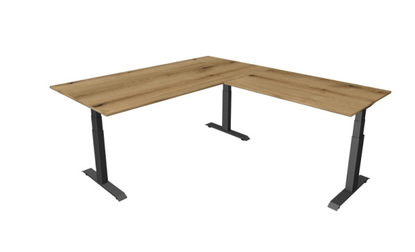Kerkmann Sitz-/Stehtisch Move 4, B 2000 x T 1000 mm mit Anbauelement 1200 x 800 mm, elektrisch höhenverstellbar von 640-1290 mm, Eiche, 10083355