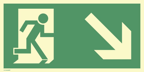 Moedel Rettungsweg rechts abwärts, Aluminium, langnachleuchtend, 160-mcd, 400x200 mm, 60506