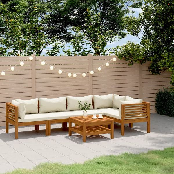 vidaXL 6-teilig Garten-Lounge-Set mit Creme Kissen Massivholz Akazie, 3086950