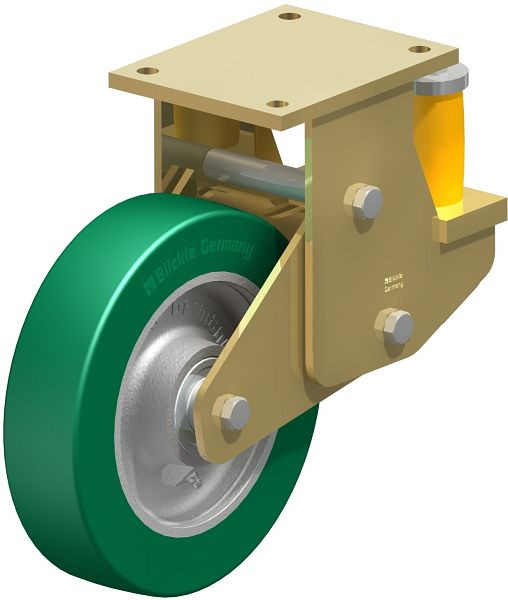 Blickle BSFE-GST 250K Stahlgeschweißte Schwerlast-Bockrolle mit Polyurethanfeder, Blickle Softhane®, Grün, 755387
