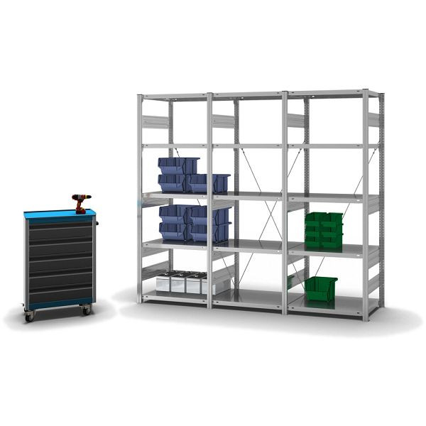 hofe Fachboden-Grundregal, 2000x500x750 mm, 5 Fachebenen, verzinkt, 300 kg Fachlast, 3000 kg Feldlast, einseitige Bedienung, HZG20507XS