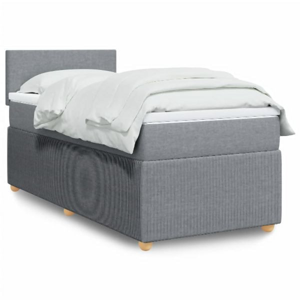 vidaXL Boxspringbett mit Matratze Hellgrau 90x200 cm Stoff, 3289632