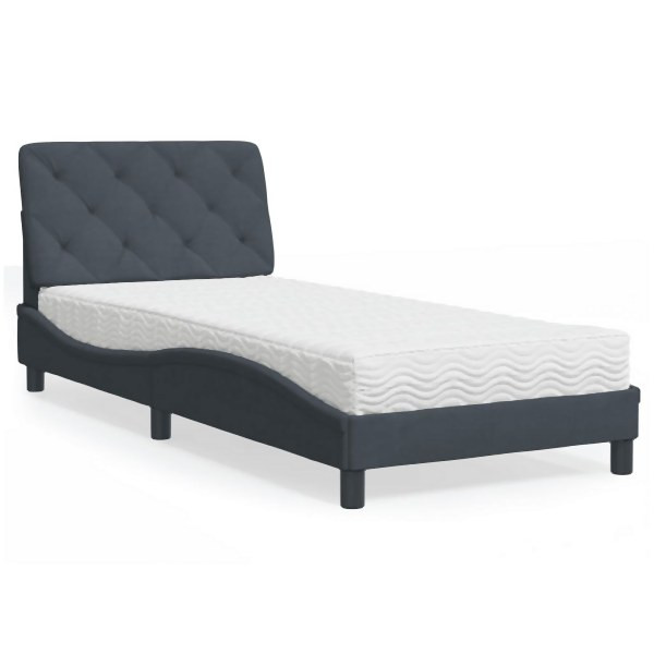 vidaXL Bett mit Matratze Dunkelgrau 90x190 cm Samt, 3208629