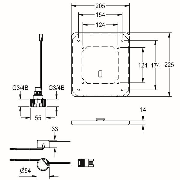 KWC Urinalspülarmatur, F5, elektronisch, DN15, UP, zur Umrüstung AQUAMAT, 230 VAC, 2030057354
