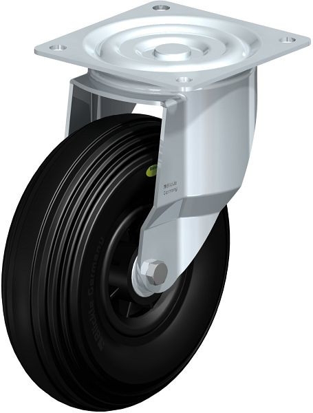 Blickle L-VWPP 260K Stahlblech-Lenkrolle, mittelschwere Ausführung, mit Anschraubplatte, Weichgummi, Schwarz, 578377
