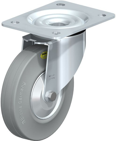 Blickle L-RD 140R-VLI-FA Stahlblech-Lenkrolle, mittelschwere Ausführung, mit Anschraubplatte, Zweikomponenten-Vollgummi, Grau, 681445