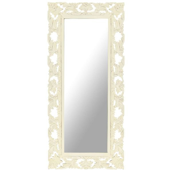 vidaXL Spiegel Handgeschnitzt Weiß 110x50 cm Massivholz Mango, 321643