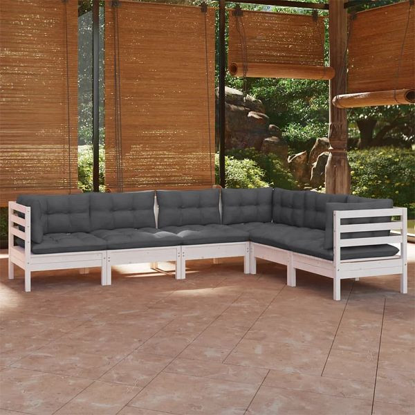 vidaXL 6-teilig Garten-Lounge-Set mit Kissen Weiß Kiefer Massivholz, 3096684