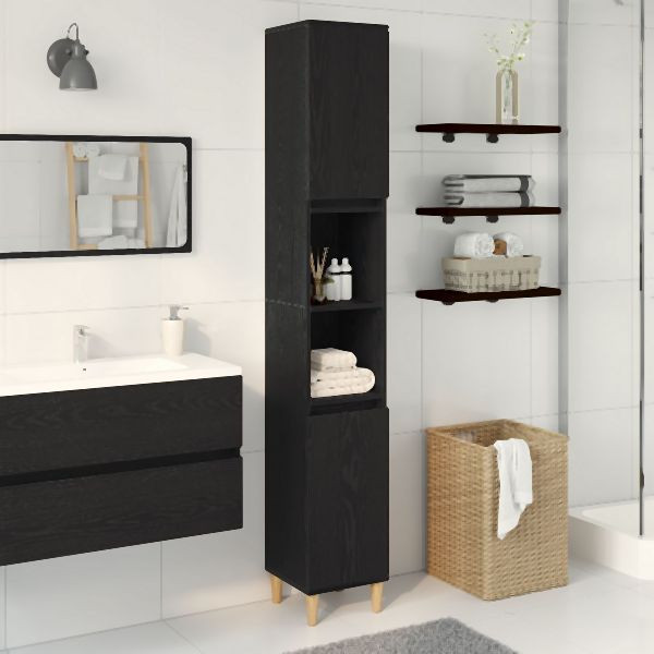 vidaXL Badezimmer Schrank Schwarz Eiche 30x30x190 cm Holzwerkstoff, 862805