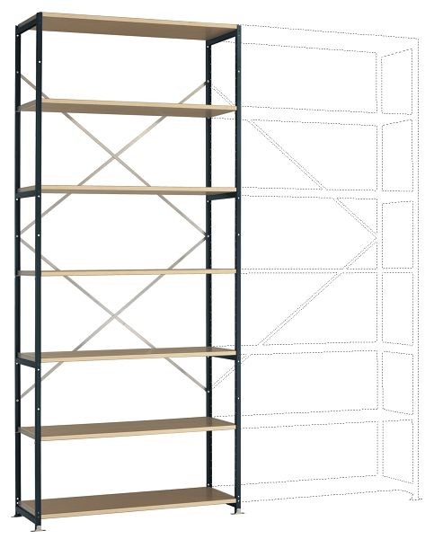 Manuflex Breitfach-Steckregal Grundregal mit 7 Holzverbundböden, HxBxT = 3000 x 1280 x 600 mm, anthrazit, RP1628.7016