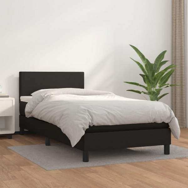 vidaXL Boxspringbett mit Matratze Schwarz 90x200 cm Kunstleder, 3140981