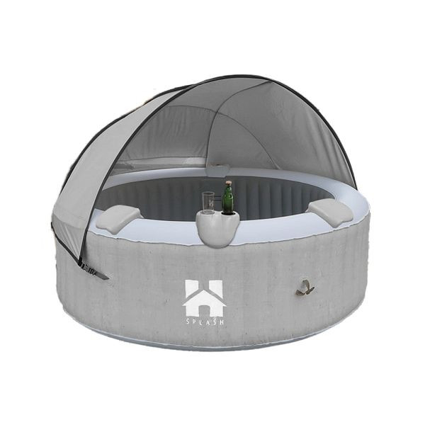 HOME DELUXE Outdoor Whirlpool SPLASH inklusive Kissen, Getränkehalter und Sonnendach - Beton, 51812