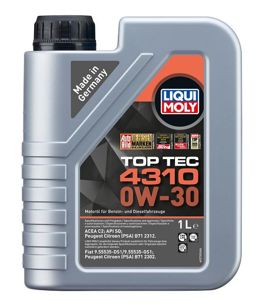 LIQUI MOLY Motoröl Top Tec 4310 0W-30, Kanister Kunststoff, VE: 1 Liter, 3735