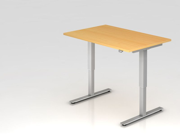 Hammerbacher Sitz-Steh-Schreibtisch elektrisch 120x80cm Buche, Arbeitshöhe 73 - 119 cm, VXMST12/6/S