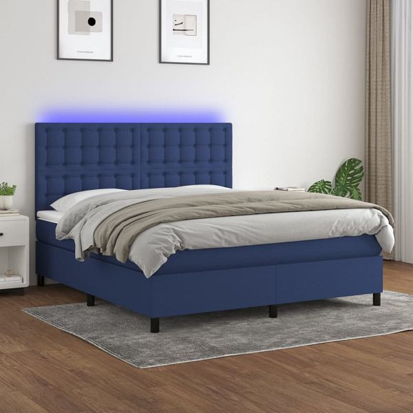 vidaXL Boxspringbett mit Matratze & LED Blau 160x200 cm Stoff, 3135211