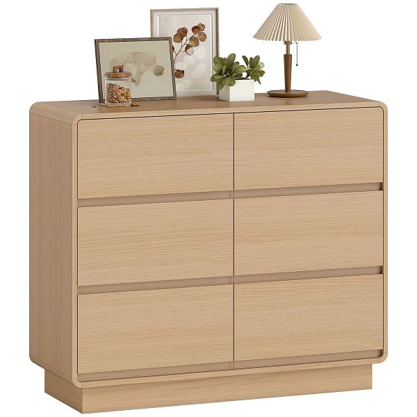 HOMCOM 100 cm Sideboard, Buffetschrank mit 6 Schubladen, Kommode für Küche, Wohnzimmer, Esszimmer, Naturholz, 83B-523V90ND