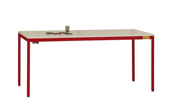 Manuflex ESD-Arbeitstisch UNIDESK mit Kautschukplatte, Gestell Rubinrot RAL 3003, BxTxH = 2000 x 800 x 720-730 mm, Rubinrot, LD1113.3003