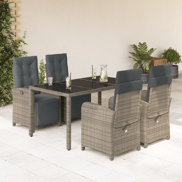 vidaXL 5-teilig Garten-Essgruppe mit Kissen Grau Poly Rattan, 3212464