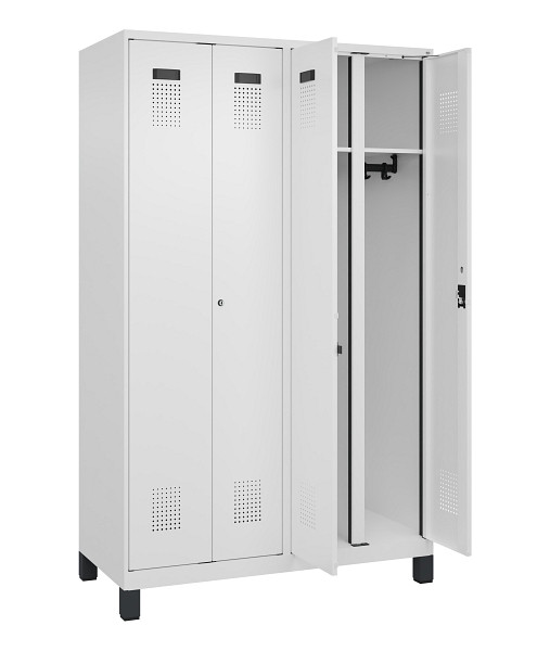 C+P Schwarz-Weiß-Spind Evolo PLUS, mit Füßen, 4 Abteile, 1950x1200x500mm, 9016/9016 Verkehrsweiß, Abteilbreite 300 mm, Schlüssel 2, 049012-40 S10047