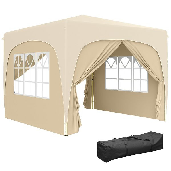 Outsunny 3 x 3 m Pavillon, Pop-up Gartenzelt mit Seitenwänden und Tragetasche, UPF50+, höhenverstellbar, Sand, 84C-596V00SD
