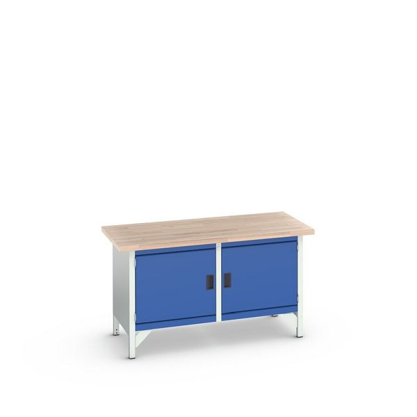 bott cubio Kastenwerkbank mit 2 Türen, Rotbuche-Arbeitsplatte, BxTxH: 1500x750x840mm, Enzianblau, 41002023.11V