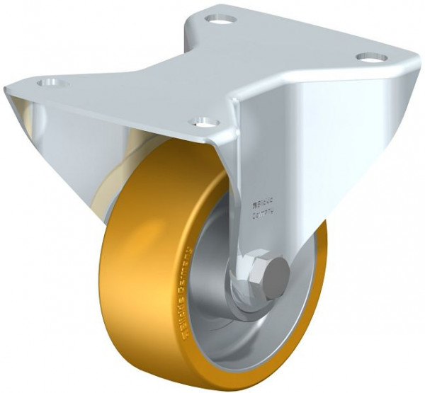 Blickle BK-ALTH 100K-3 Stahlblech-Bockrolle, schwere Ausführung, mit Anschraubplatte, Blickle Extrathane®, Hellbraun, 265827