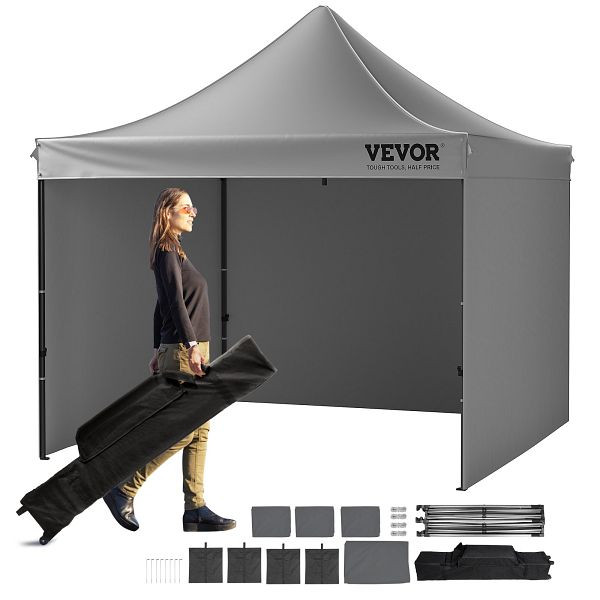 VEVOR Pavillon 304,8x304,8x320cm 500D PU-Silber-Gewebe höhenverstellbar inkl. Aufbewahrungstasche 6-8 Personen für Campingausflug, DCSYPSH1010FTAFO2V0