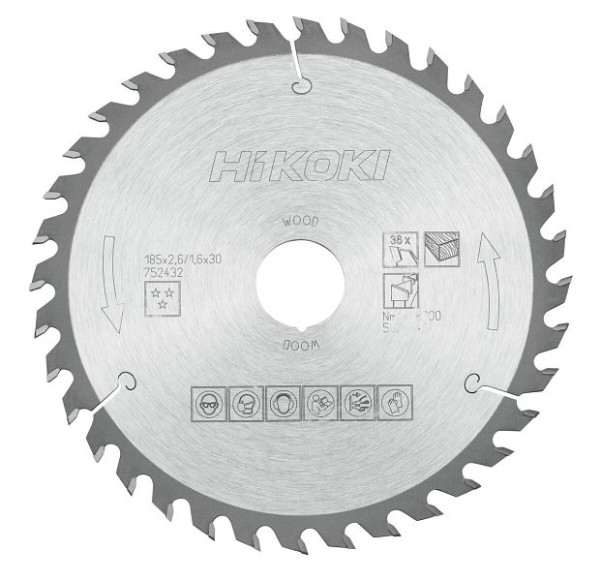 HiKOKI TCT Kreissägeblatt Holz 185x30xZ36 Wechselzahn, 752432