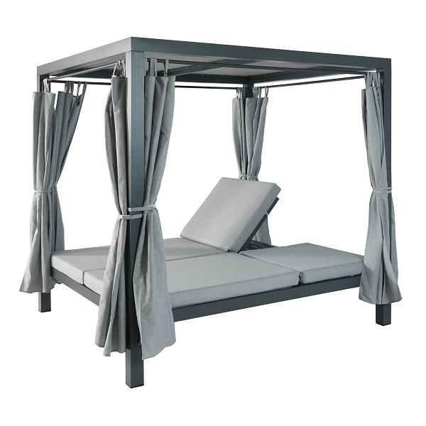 Mendler Lounge-Gartenliege HWC-J66, XL Sonnenliege Bali-Liege Doppelliege Outdoor-Bett, 10cm-Polster aus Olefin Alu, grau, 82339