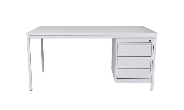 Mades Home Office Schreibtisch Set, 180 cm breit, inkl. Unterbaucontainer. rechts oder links montierbar, 3 Schübe, grau 7035, MAK10785603