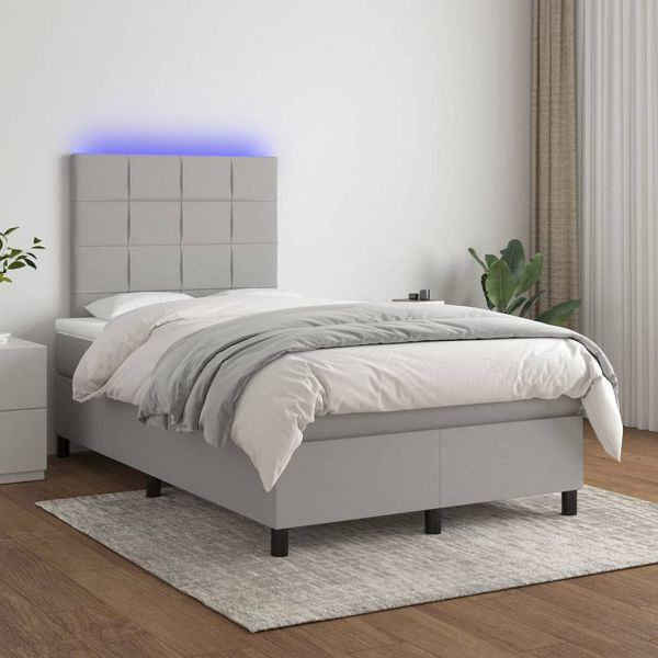 vidaXL Boxspringbett mit Matratze & LED Hellgrau 120x200 cm Stoff, 3134861
