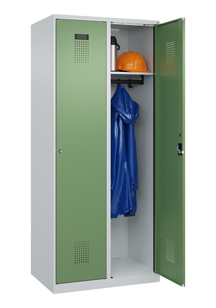 C+P Spind Evolo PLUS, 2 Abteile, 1850x800x500mm, 7035/6011, Verschluss Zylinderschloss, Ablageböden 2, 049000-22 S10037