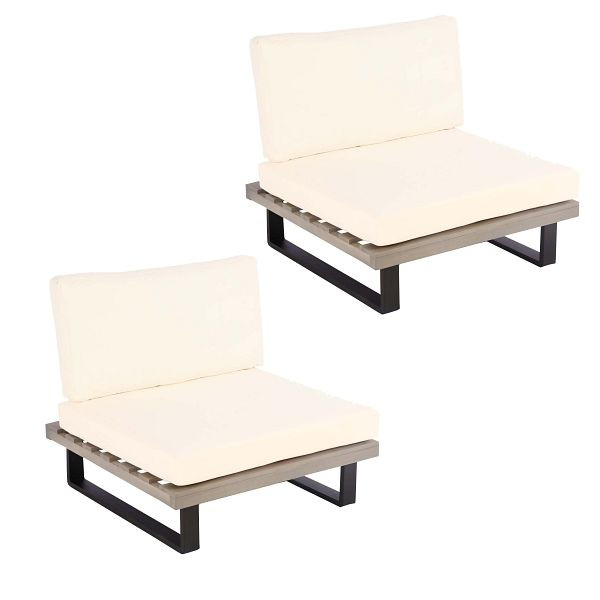 Mendler 2er-Set Lounge-Sessel HWC-H54, Garten-Sessel, Spun Poly Akazie Holz FSC Alu, grau, Polster cremeweiß, 2x98527+2x101475