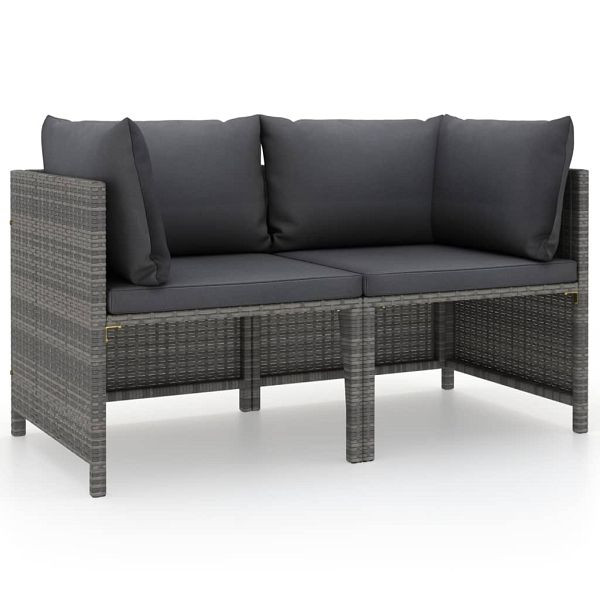 vidaXL 2-Sitzer-Gartensofa mit Polstern Grau Poly Rattan, 313498
