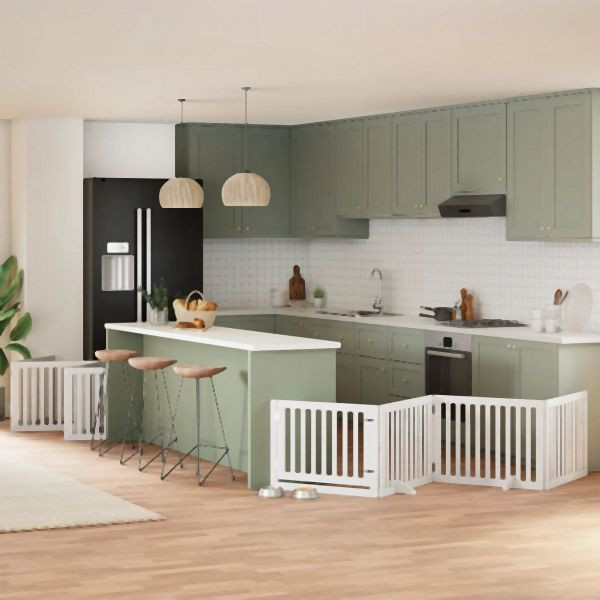 vidaXL 10-tlg. Hundetor mit Tür Faltbar Weiß 800 cm Pappelholz, 3155675