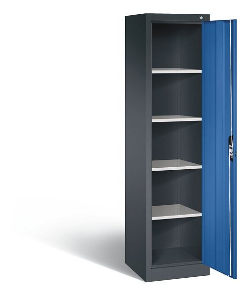 C+P Büroschrank Acurado, H1950xB502xT500mm, Farbe: Schwarzgrau / Enzianblau, Muldengriff, 5 OH, 9235-000 S10216