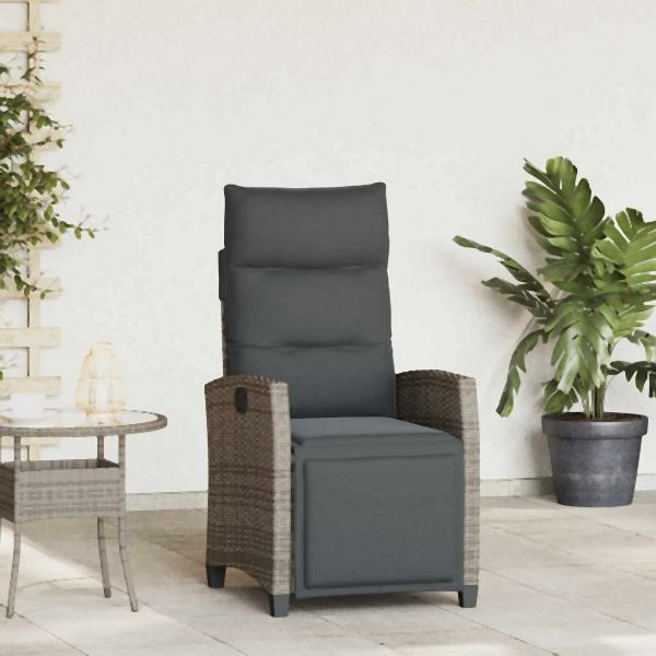 vidaXL Gartensessel mit Beistelltisch Verstellbar Grau Poly Rattan, 4108276