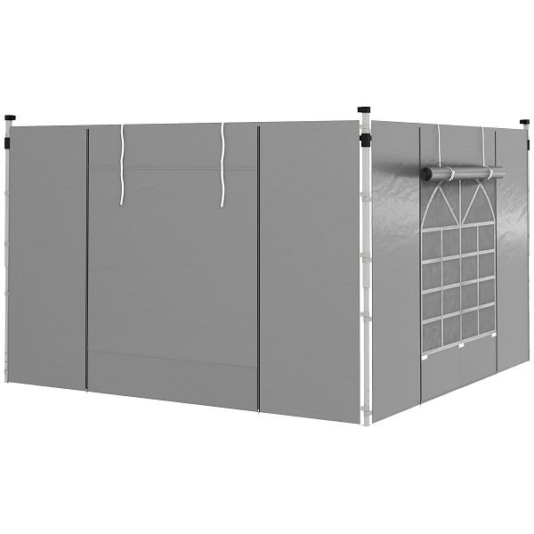 Outsunny Pavillon-Vorhänge, 2er-Set, für 3x6m oder 3x3m Gartenpavillons, mit Fenstern und Türen, Hellgrau, 84C-437V00LG