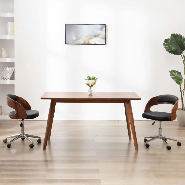vidaXL Esszimmerstühle 2 Stk. Drehbar Schwarz Bugholz und Kunstleder, 3054908